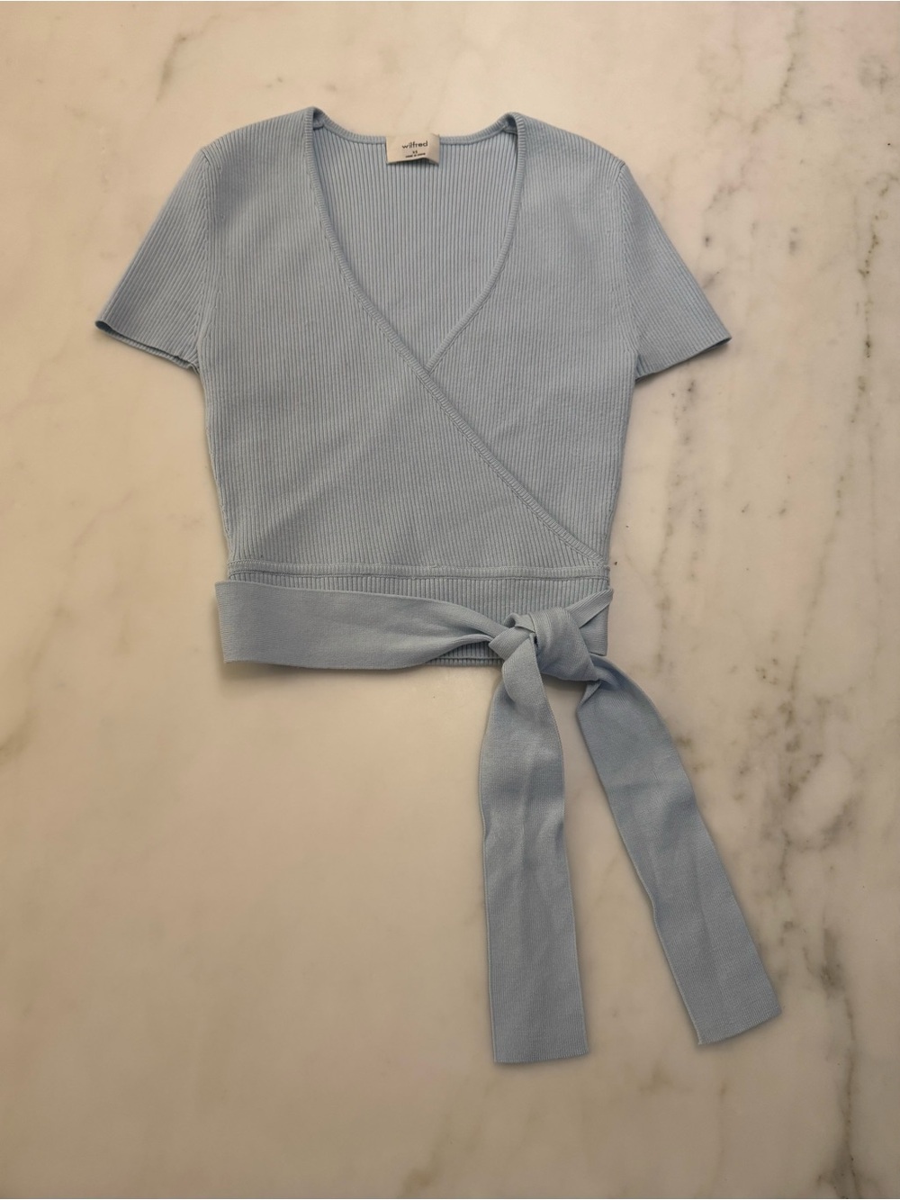 Wilfred by Aritzia Powder Blue All Tied Up Crop Sweater with Side Tie XS